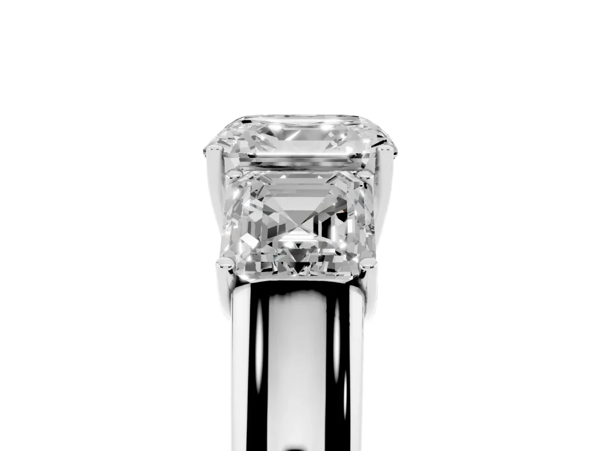 Three-Stone Asscher Cut Cut Diamond Ring with Prong Setting and Classic Band Silver