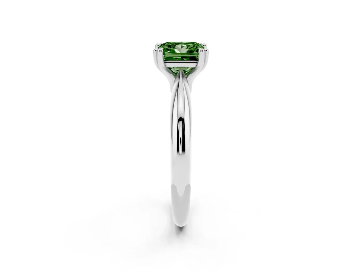 Fancy Green Princess Cut Cut Solitaire Engagement Ring with Tapered Band and Four-Prong Setting Silver