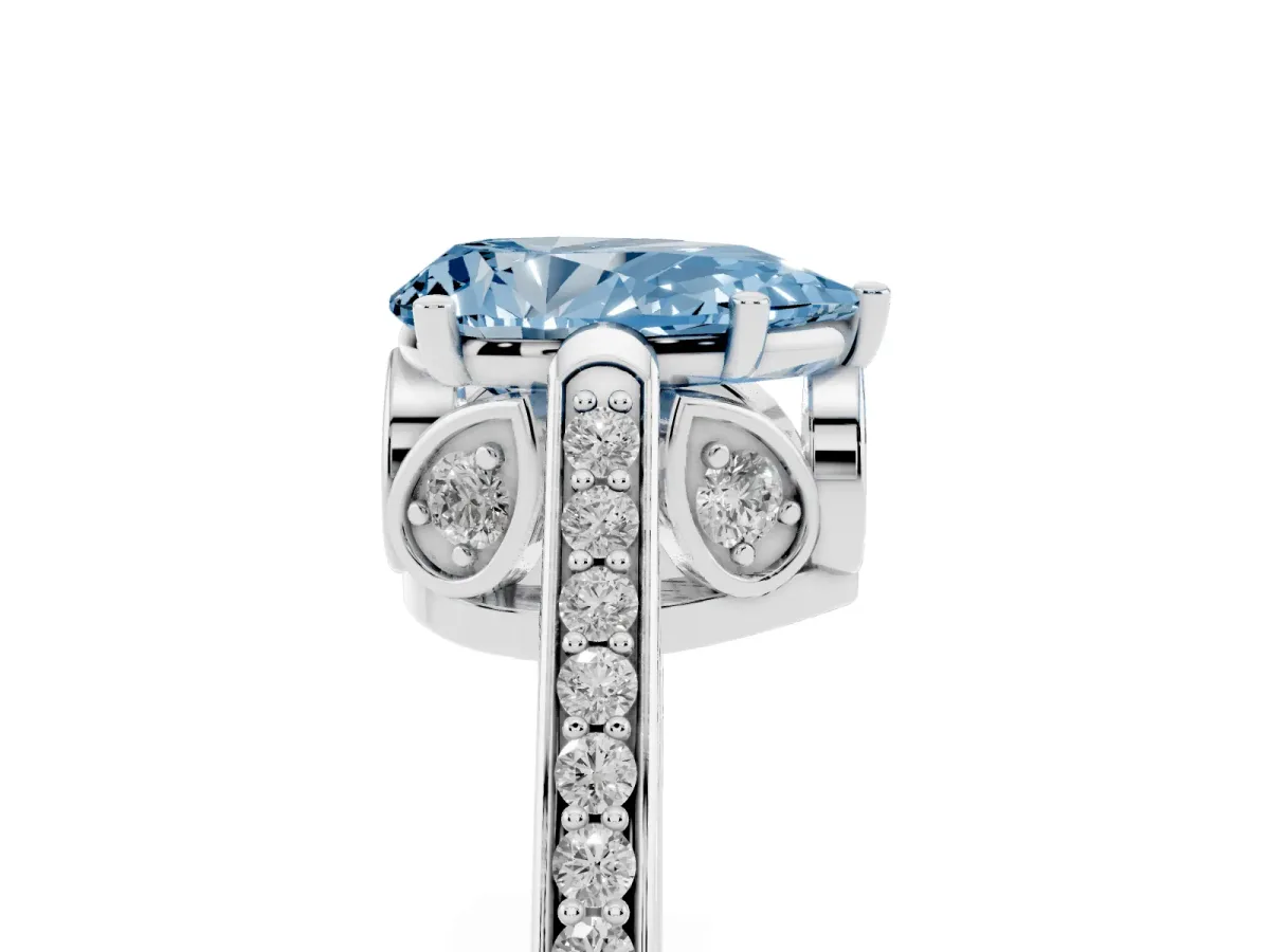 Fancy Blue Pear Cut Cut Cathedral Pave Diamond Engagement Ring with Six-Prong Setting Silver