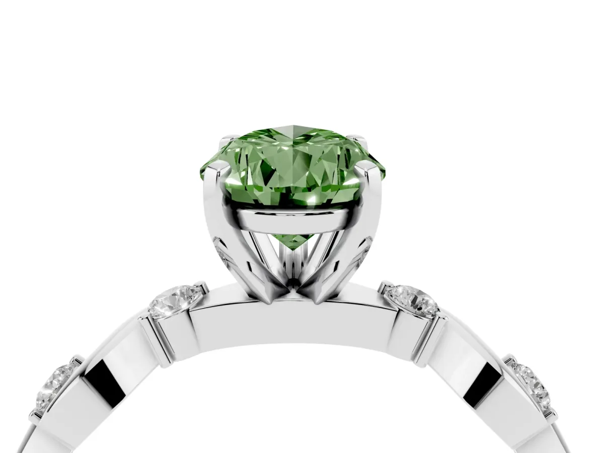 Fancy Green Pear Cut Diamond Solitaire Twisted Band with Round Accents and Prong Setting Platinum