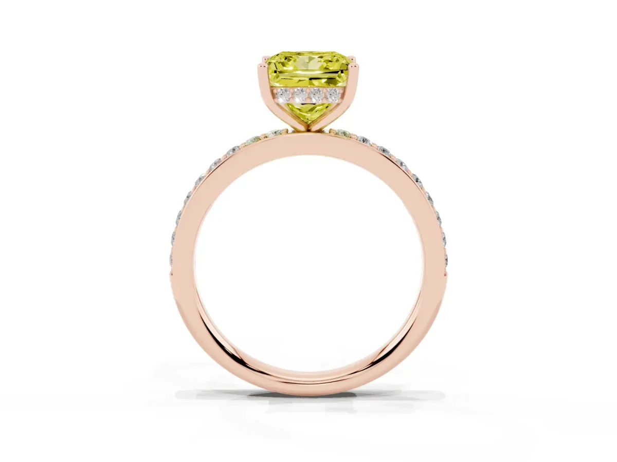 Fancy Yellow Princess Cut Cut Diamond Pavé Band Ring with Four-Prong Setting Rose gold