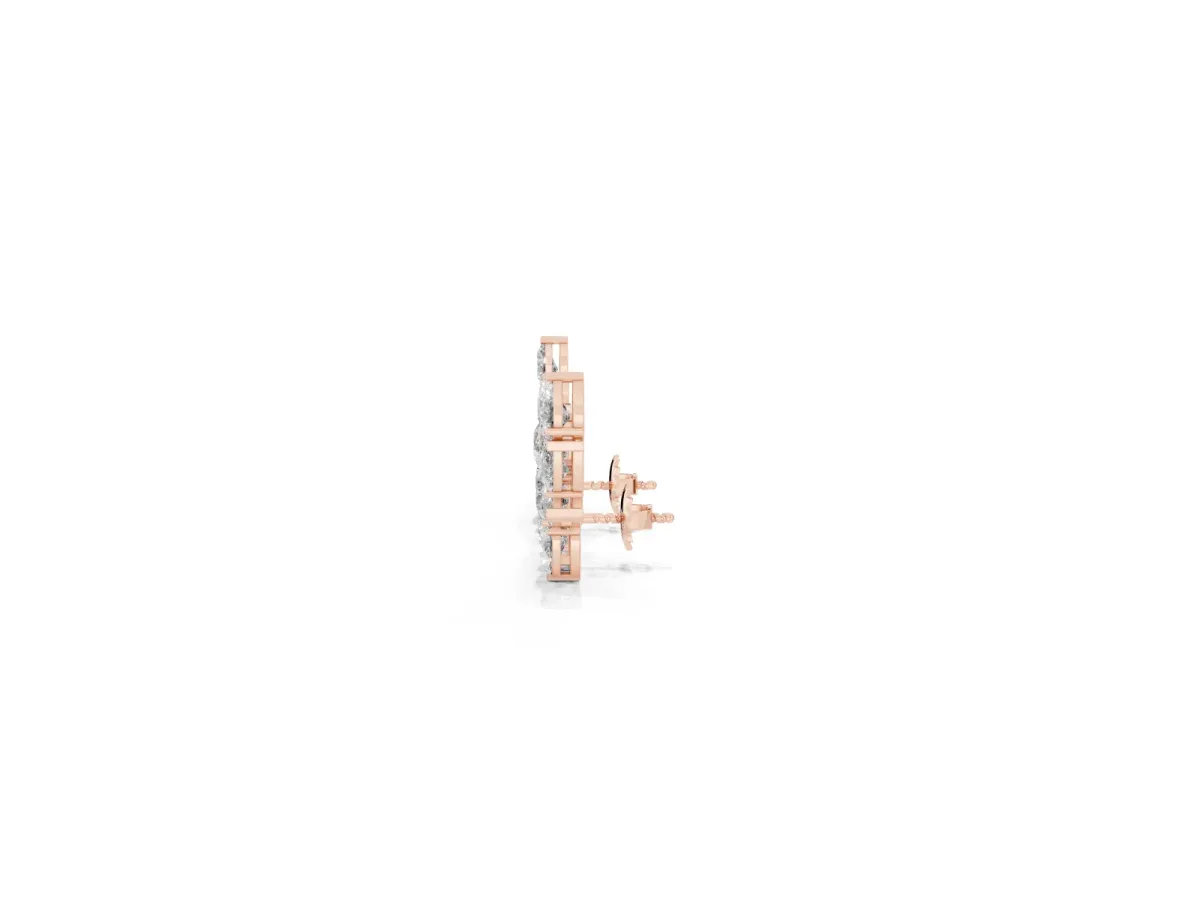 Pear Diamond Curved Cluster Climber Earrings Rose gold