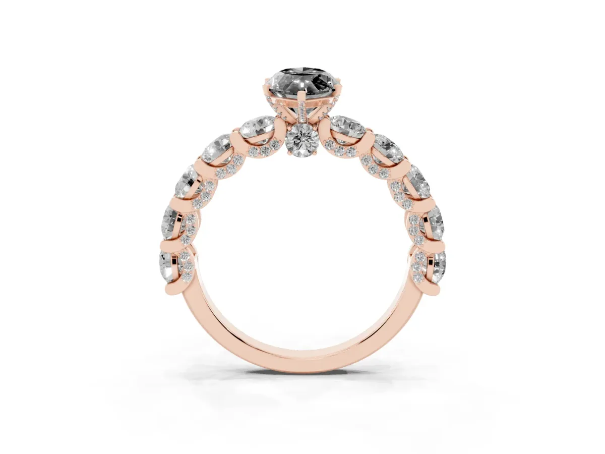 Fancy Black Marquise Cut Diamond Side Stone Engagement Ring with Four-Prong Setting Rose gold