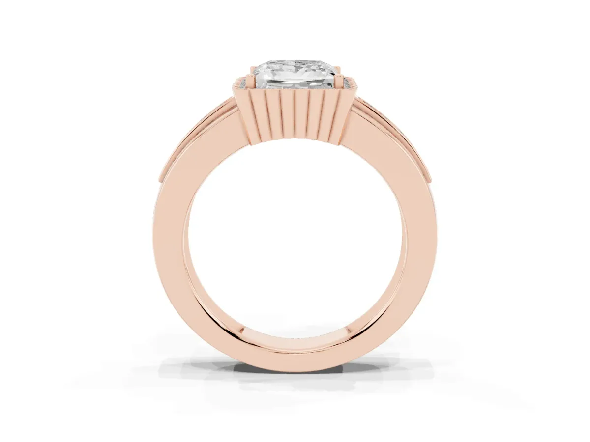 Princess Cut Cut Halo Pave Band Four-Prong Ring Rose gold