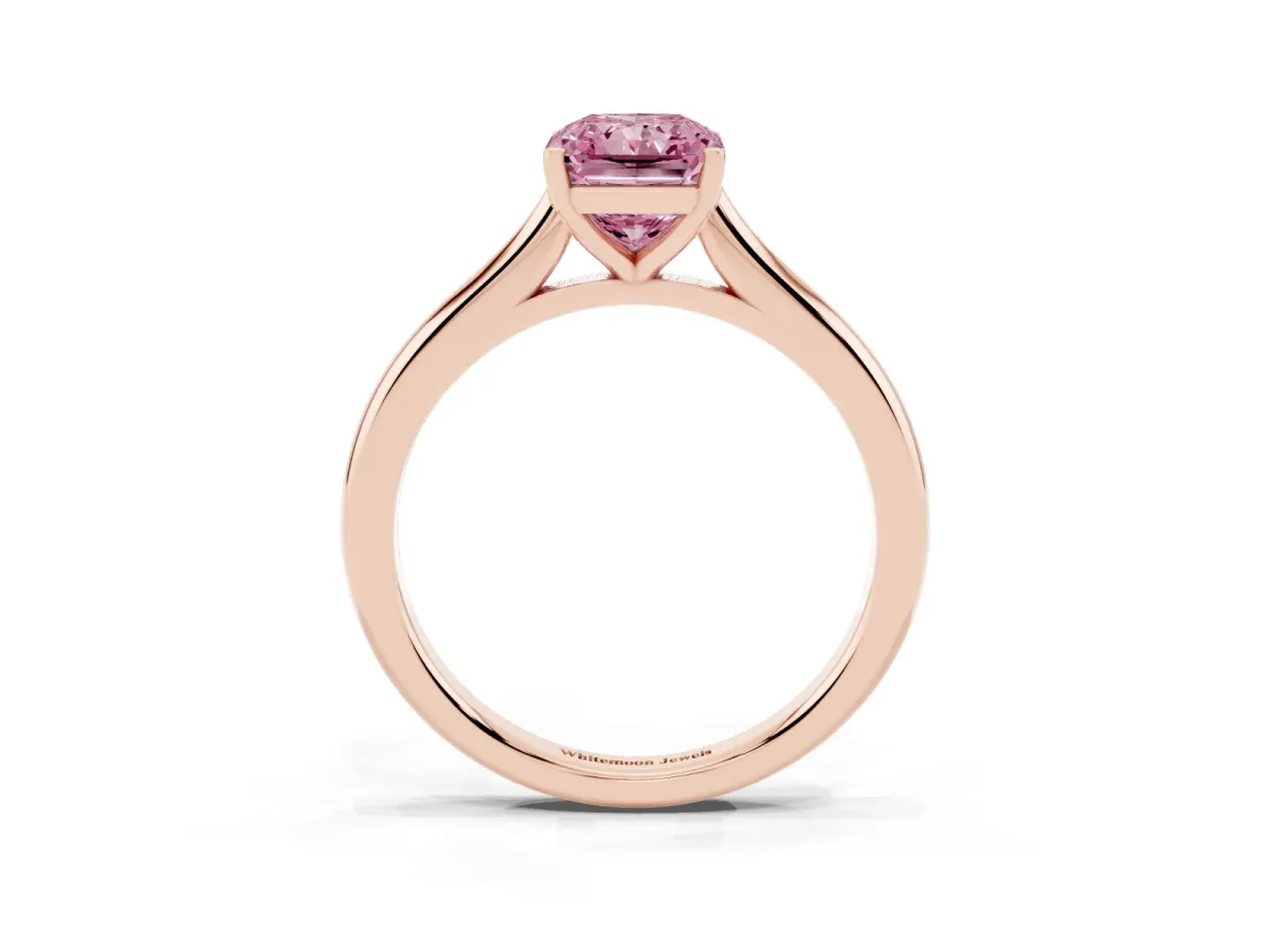 Fancy Pink Radiant Cut Cut Solitaire Ring with Cathedral Band and Four-Prong Setting Rose gold