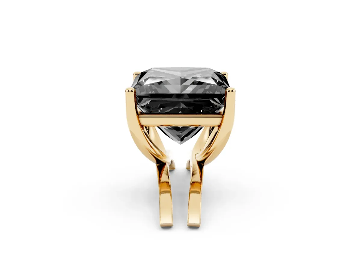 Fancy Black Princess Cut Cut Diamond Solitaire Engagement Ring with Tapered Plain Band and Four-Prong Setting Yellow gold