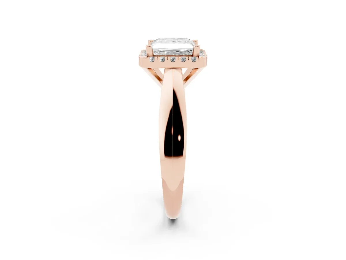 Princess Cut Cut Halo Solitaire Engagement Ring with Square Band and Four-Prong Setting Rose gold