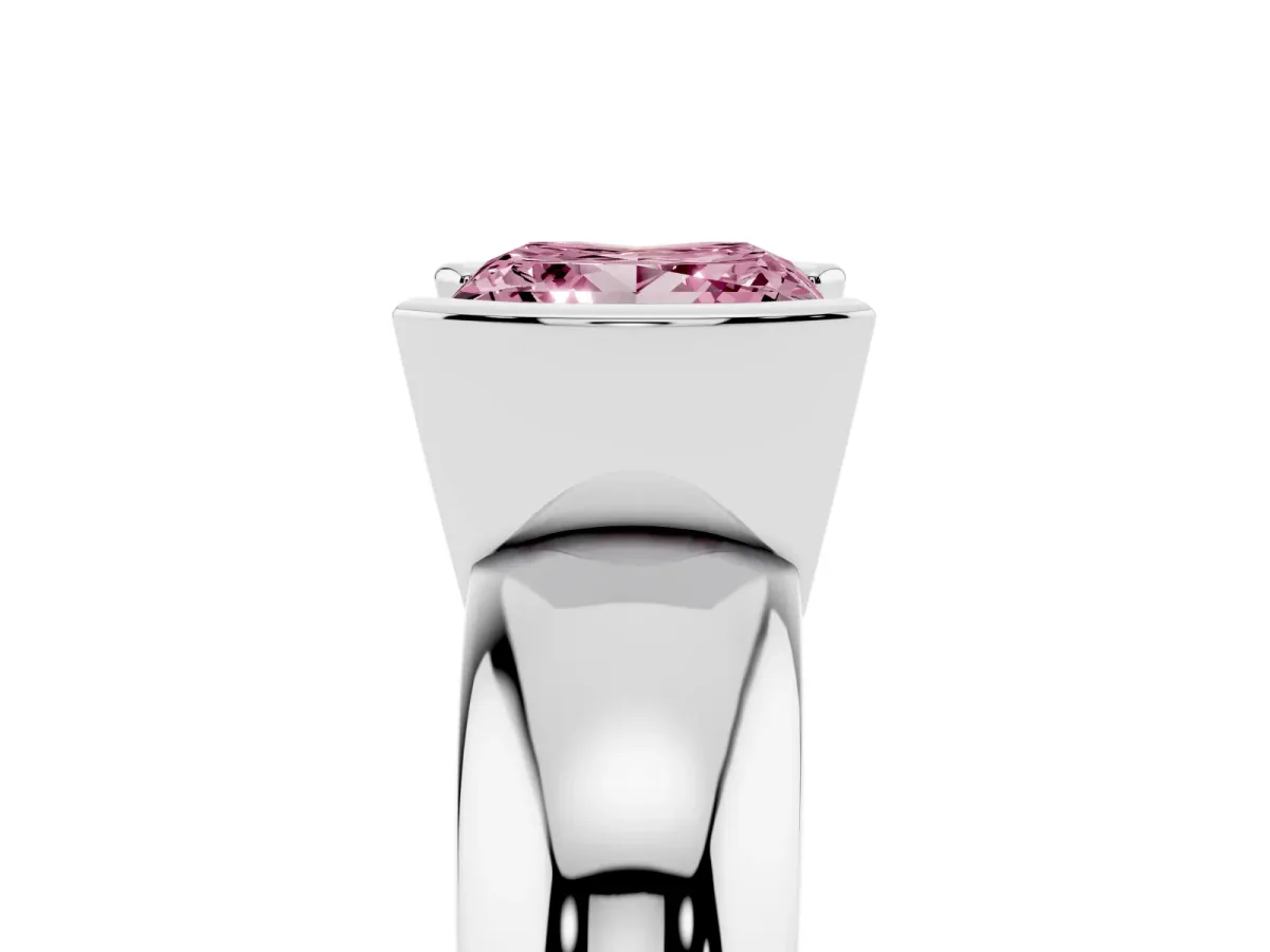 Fancy Pink Princess Cut Solitaire Tension Set Diamond Ring with Wide Band Silver