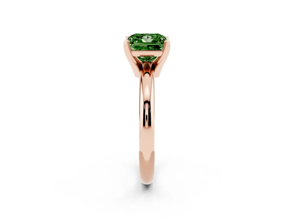 Fancy Green Princess Cut Diamond Solitaire Engagement Ring with Round Band and Four-Prong Setting Rose gold