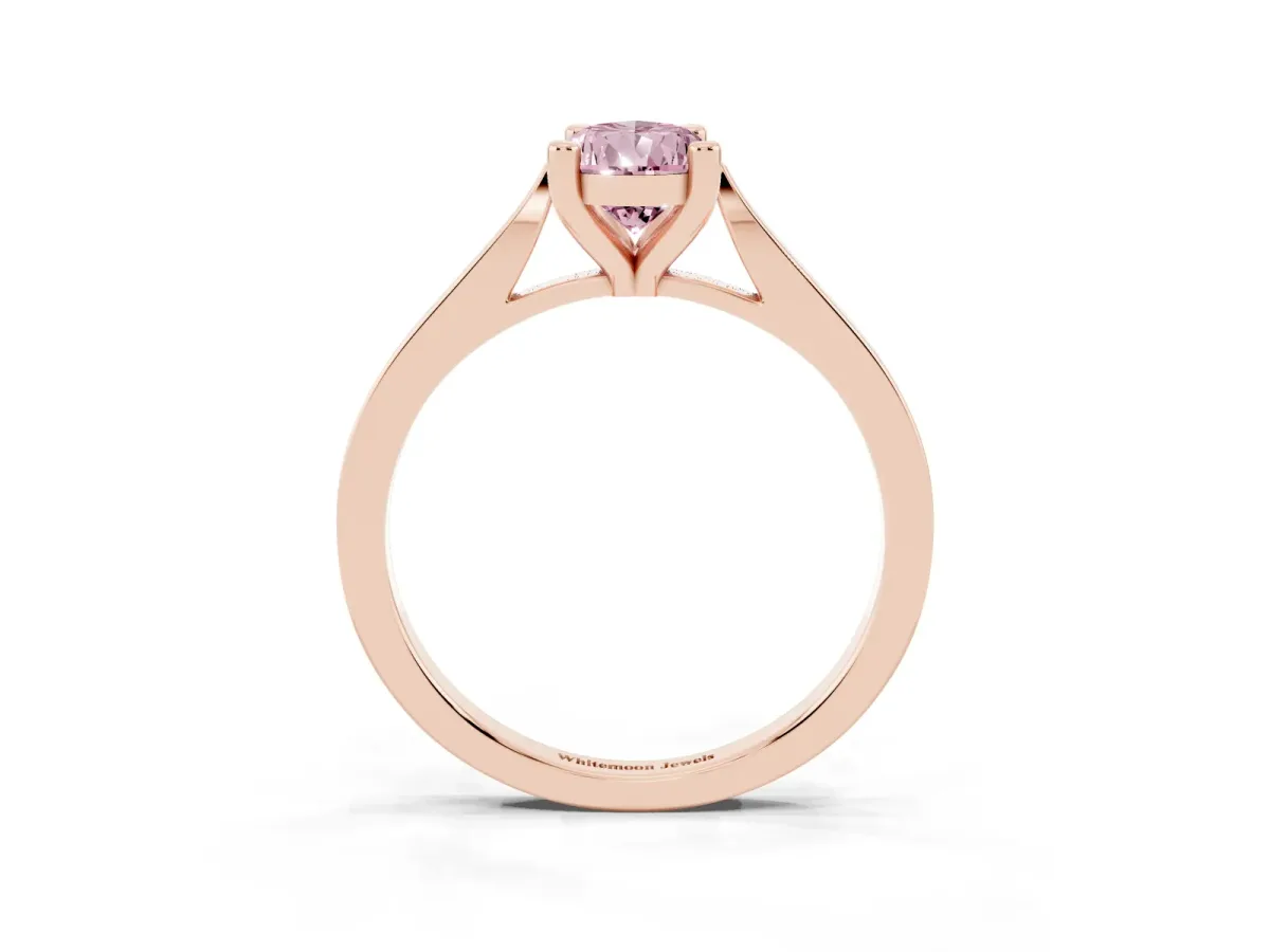 Fancy Pink Pear Cut Solitaire Diamond Ring with Four-Prong Setting and Tapered Band Rose gold