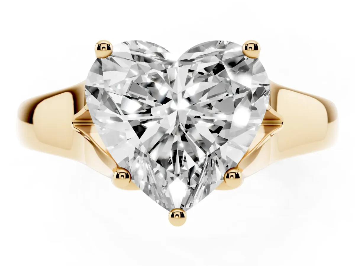 Heart Cut Solitaire Diamond Ring with Cathedral Band and Four-Prong Setting Yellow gold