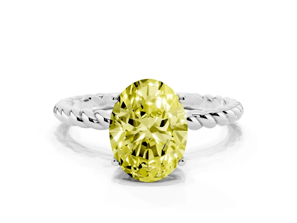 Fancy Yellow Oval Cut Solitaire Twist Band Ring with Four-Prong Setting Silver