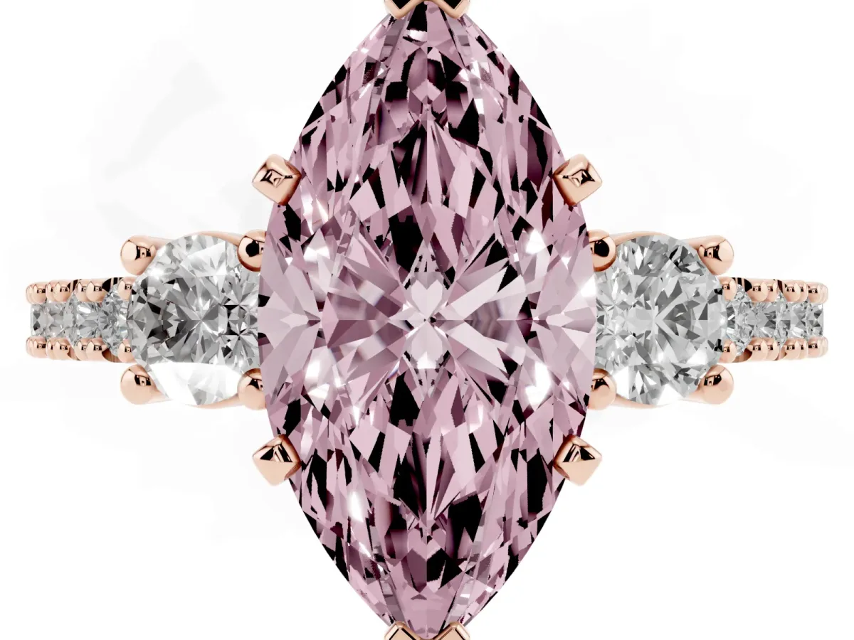 Fancy Pink Marquise Cut Three-Stone Diamond Pavé Band with Prong Setting Rose gold
