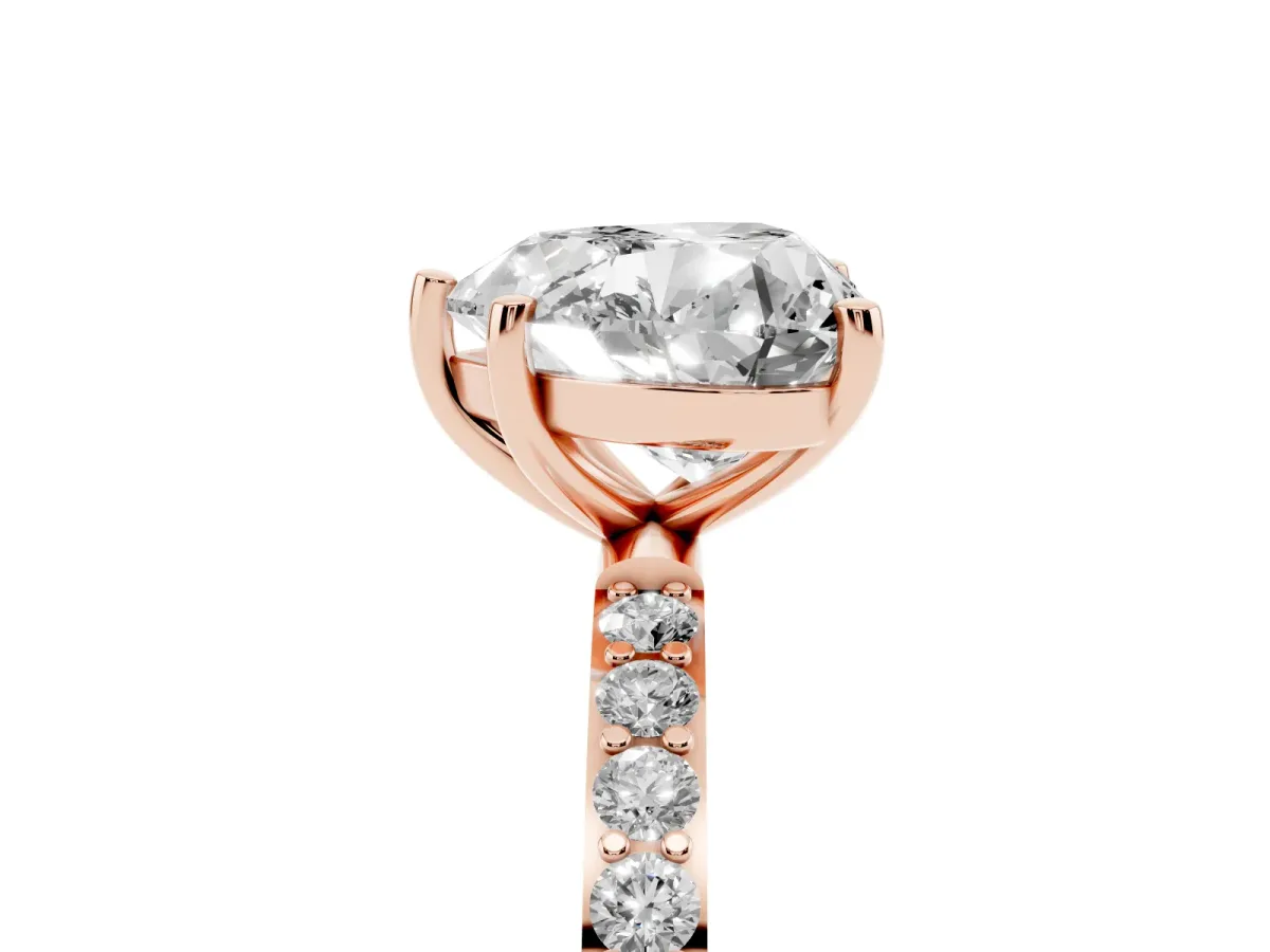 Heart Cut Diamond Solitaire Ring with Round Pavé Shoulders and Prong Setting Rose gold