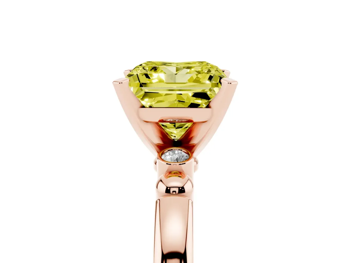 Fancy Yellow Princess Cut Solitaire Beaded Band with Four-Prong Setting Rose gold