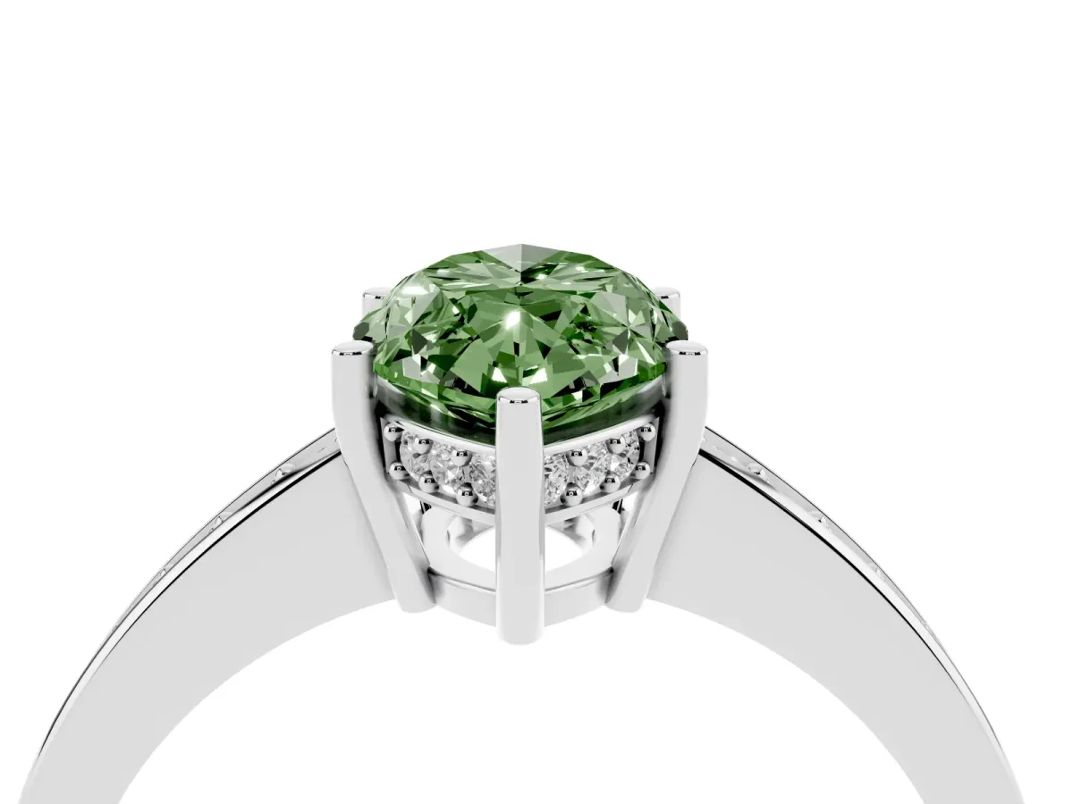 Fancy Green Marquise Cut Solitaire Pavé Band Prong Setting Ring Platinum