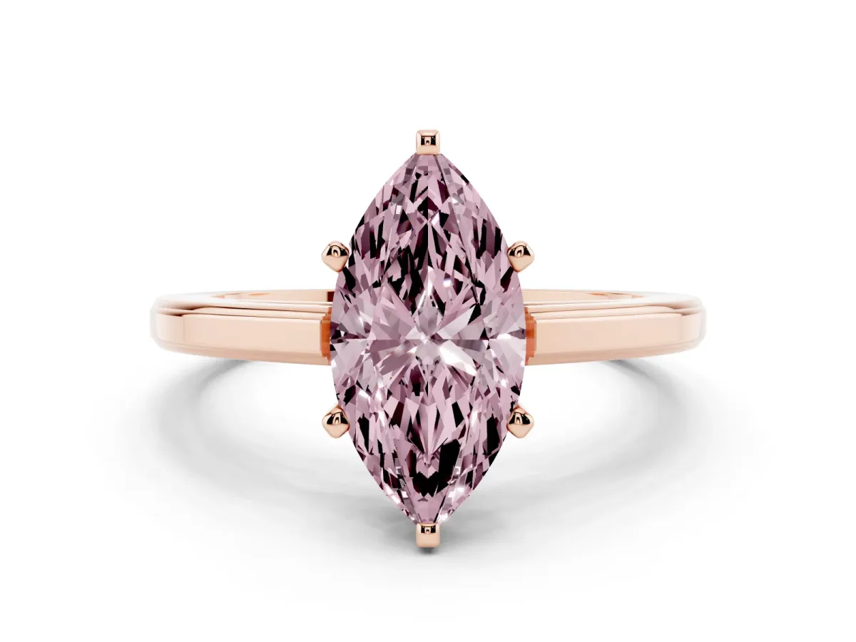 Fancy Pink Marquise Cut Solitaire Diamond Ring with Four-Prong Setting and Classic Band Rose gold