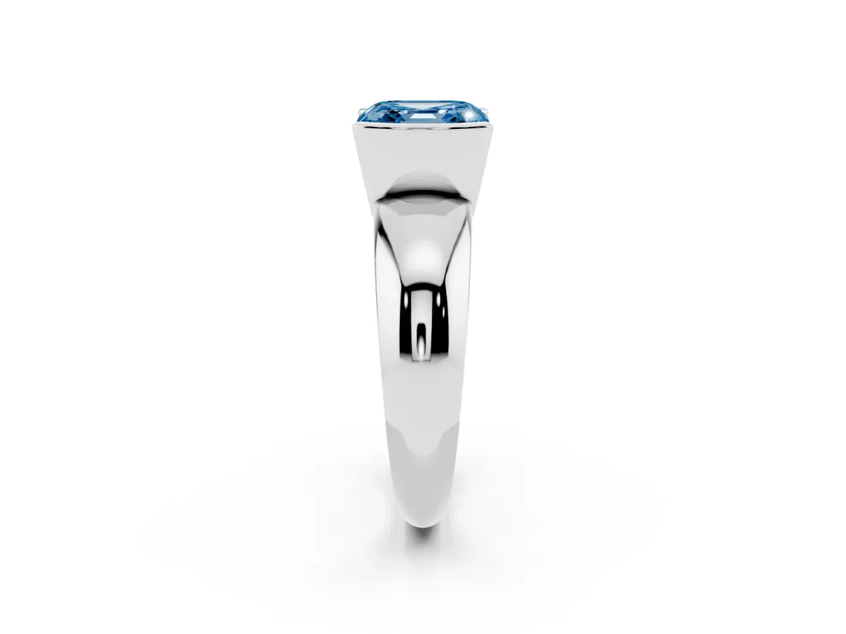 Fancy Blue Asscher Cut Solitaire Tension Set Diamond Ring with Wide Band White gold