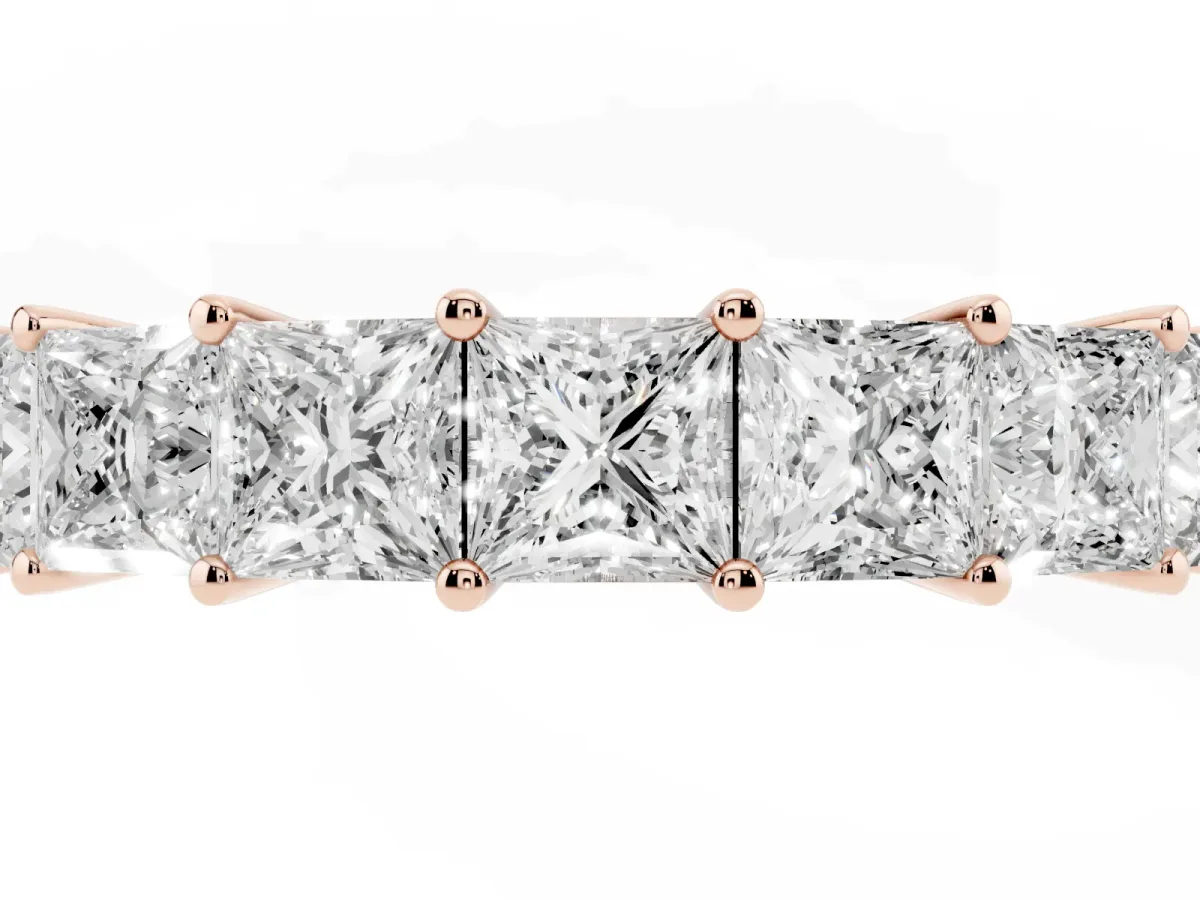 Princess Cut Half Eternity Band with Shared Prong Setting Rose gold