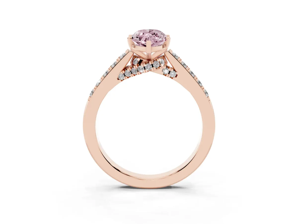 Fancy Pink Marquise Cut Diamond Solitaire Ring with Crossover Gallery and Round Pavé Band Rose gold