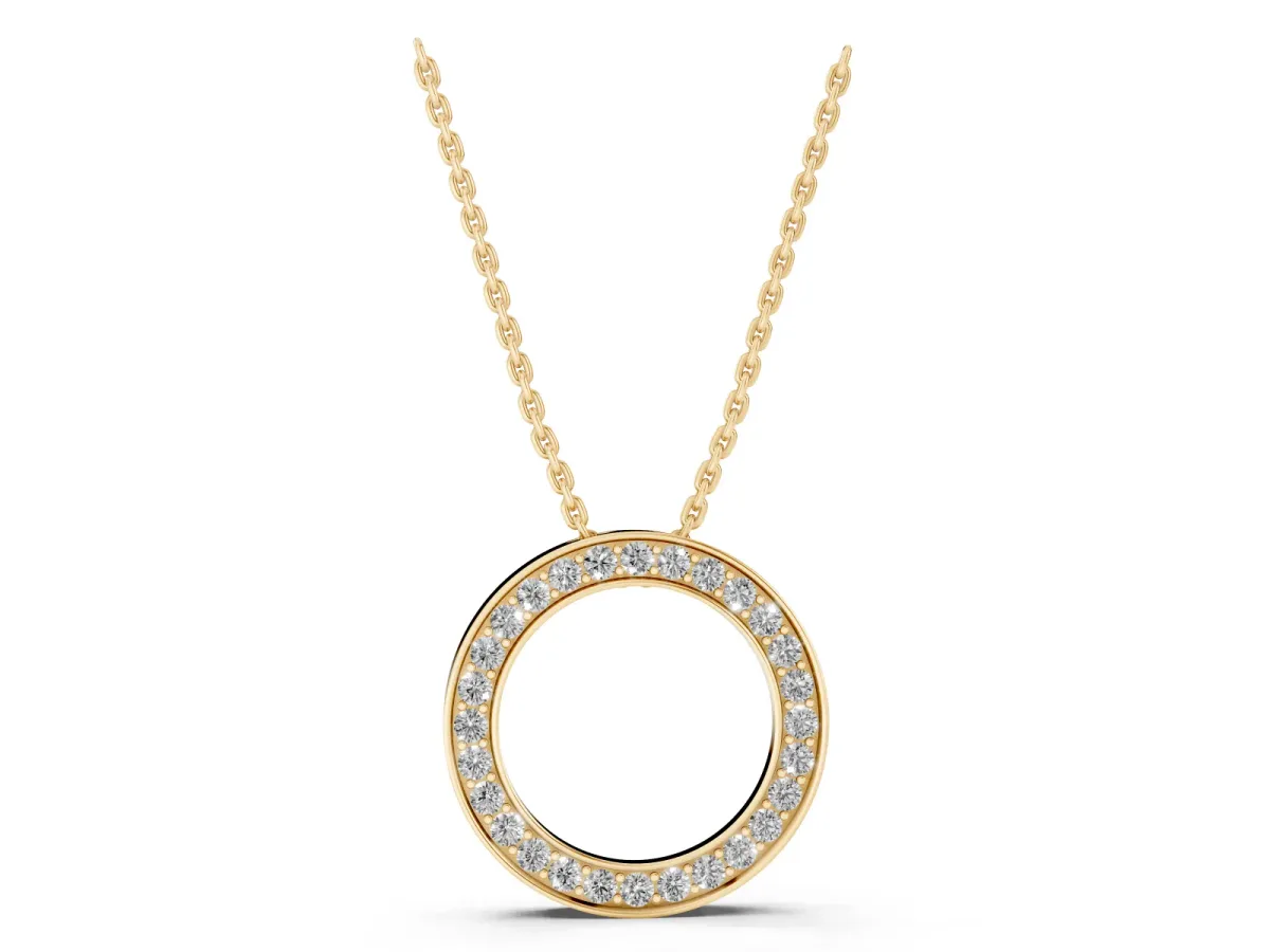 Round Diamond Pavé Circle Pendant Yellow gold
