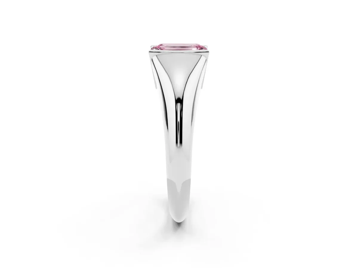 Fancy Pink Emerald Cut Solitaire Tension Set Diamond Ring White gold