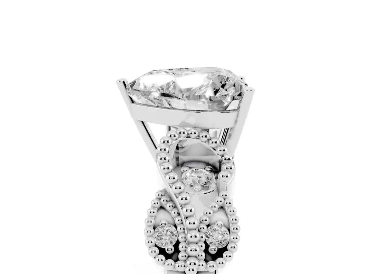 Heart Cut Solitaire Milgrain Leaf Band with Prong Setting Silver