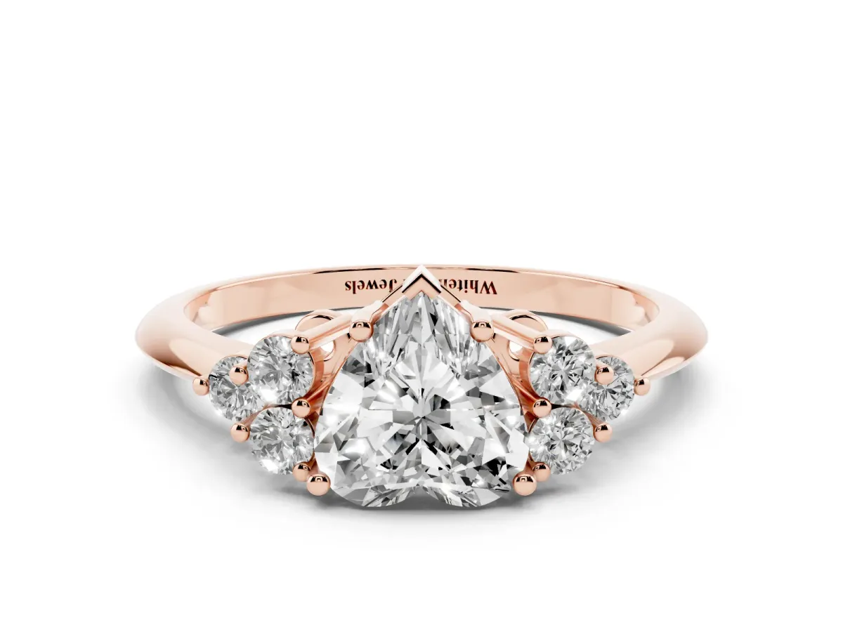 Heart Cut Cut Diamond Cluster Ring with Solitaire Band and Four-Prong Setting Rose gold