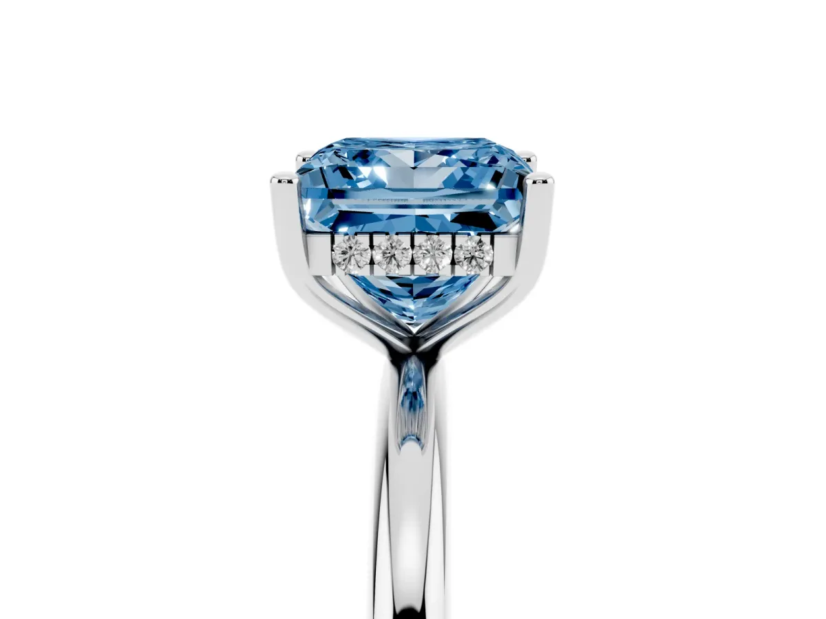 Fancy Blue Princess Cut Cut Solitaire Engagement Ring with Four-Prong Setting and Classic Band Silver