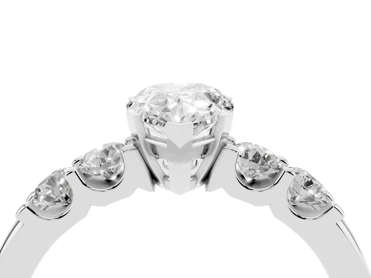 Pear Cut Brilliant Cut Diamond Five-Stone Prong Set Engagement Ring with Channel Band Silver