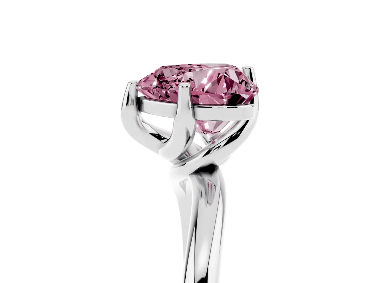Fancy Pink Heart Cut Diamond Solitaire Engagement Ring with Four-Prong Setting and Classic Band Silver