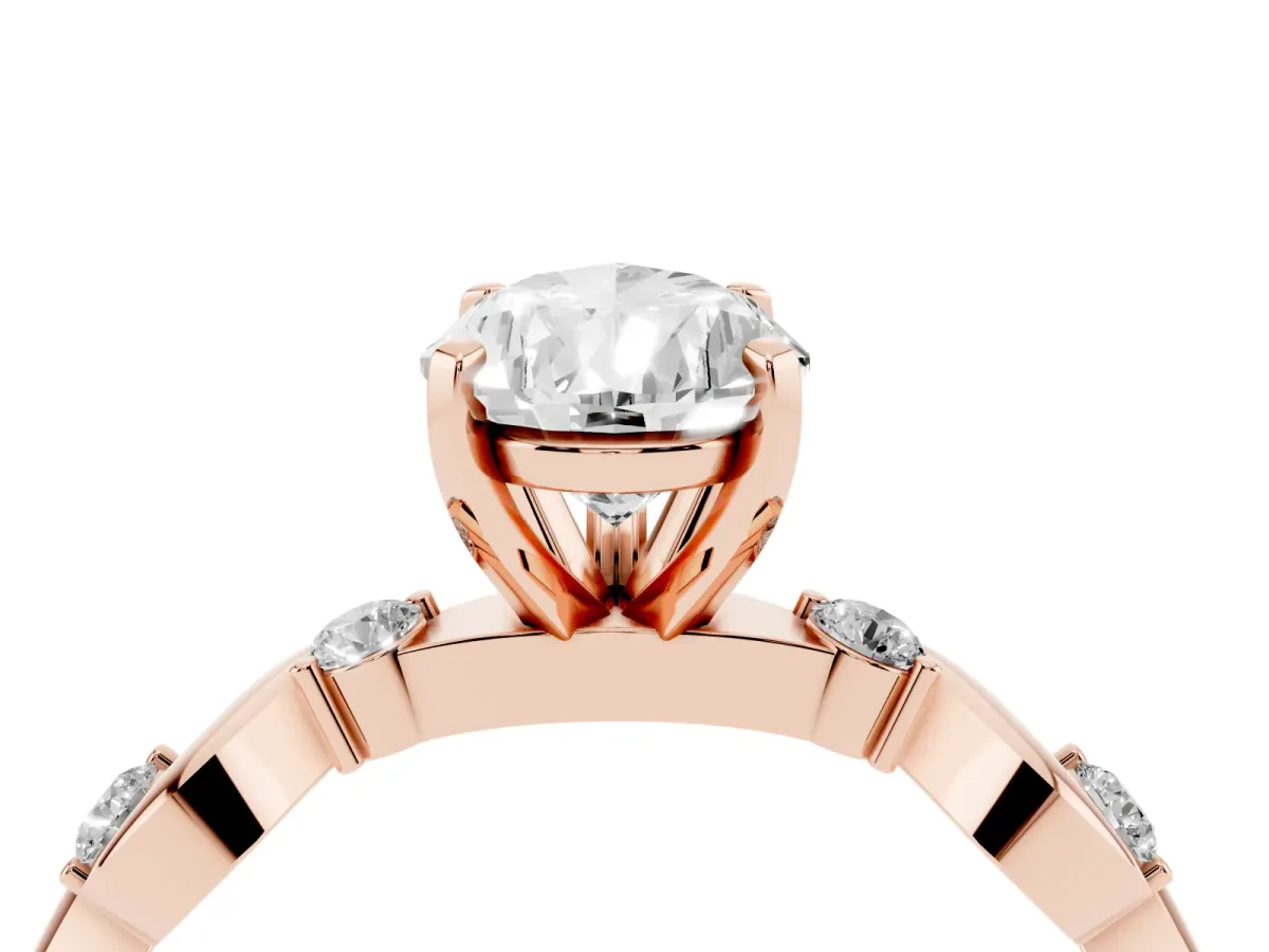 Pear Cut Diamond Solitaire Twisted Band with Round Accents and Prong Setting Rose gold