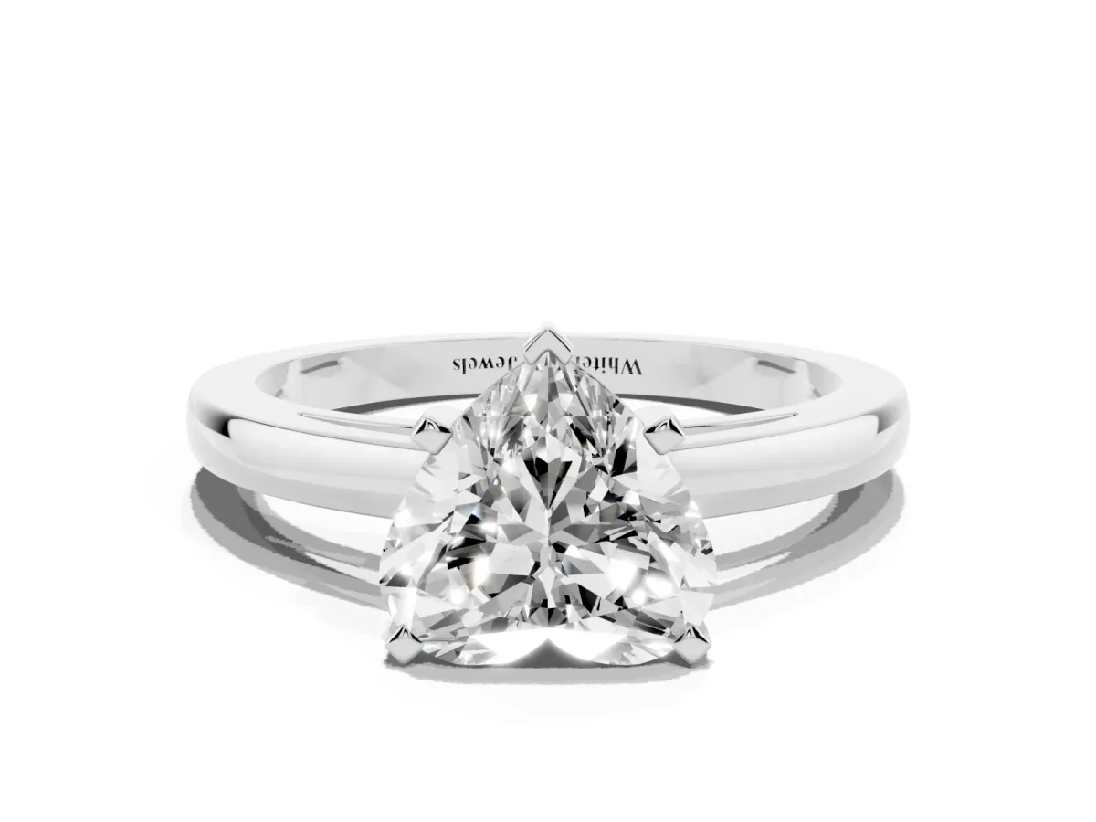 Heart Cut Solitaire Diamond Engagement Ring with Four-Prong Setting on a Classic Band Silver
