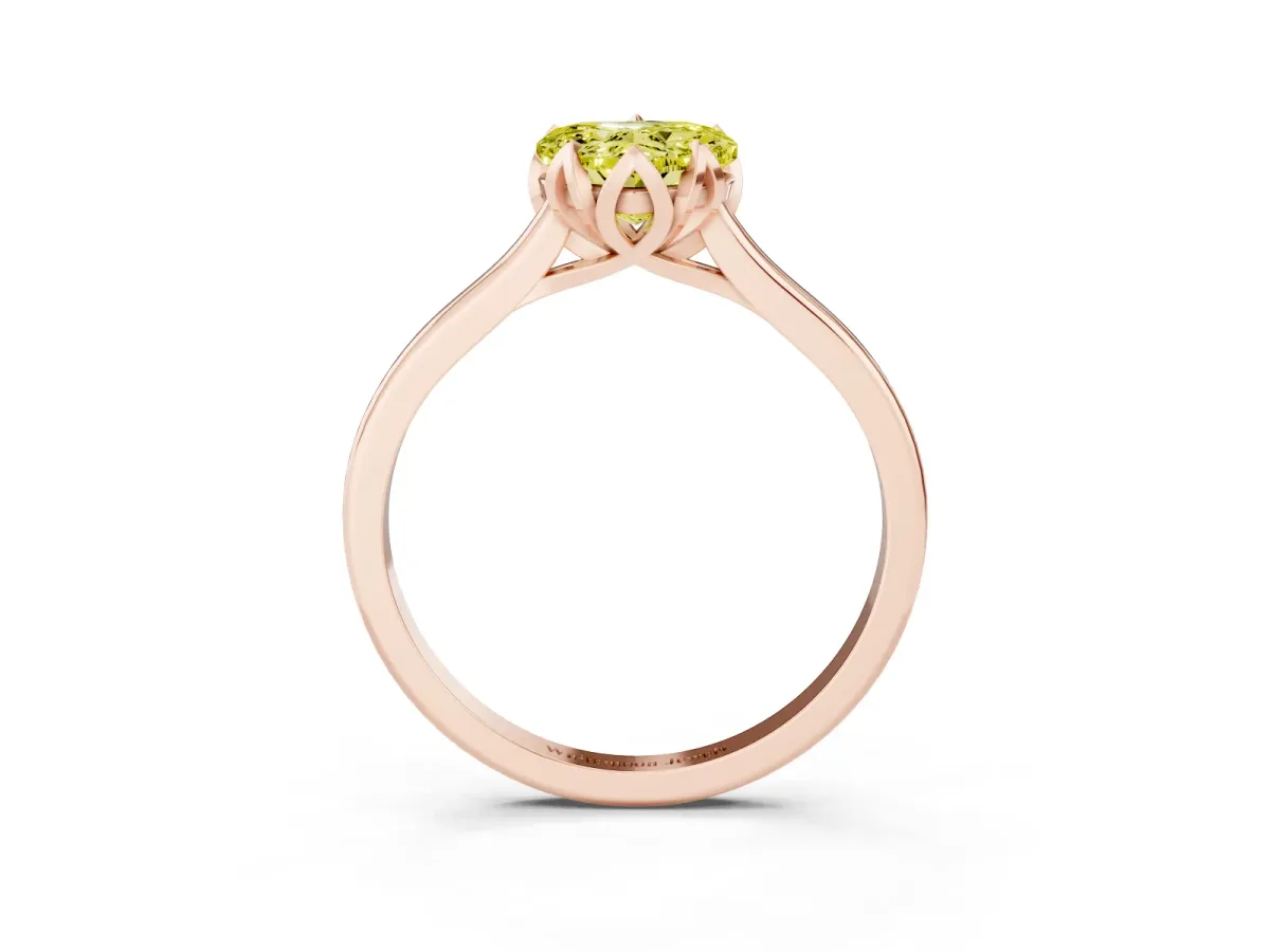 Fancy Yellow Heart Cut Diamond Solitaire Ring with Flower Prong Setting and Classic Band Rose gold