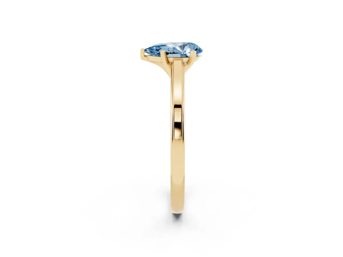 Fancy Blue Pear Cut Solitaire Diamond Ring with Four-Prong Setting and Classic Band Yellow gold