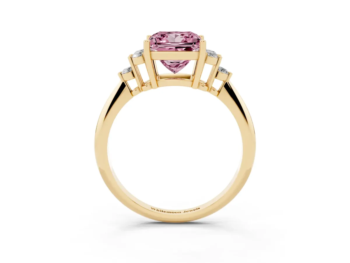 Fancy Pink Princess Cut Cut Diamond Cluster Ring with Solitaire Band and Four-Prong Setting Yellow gold