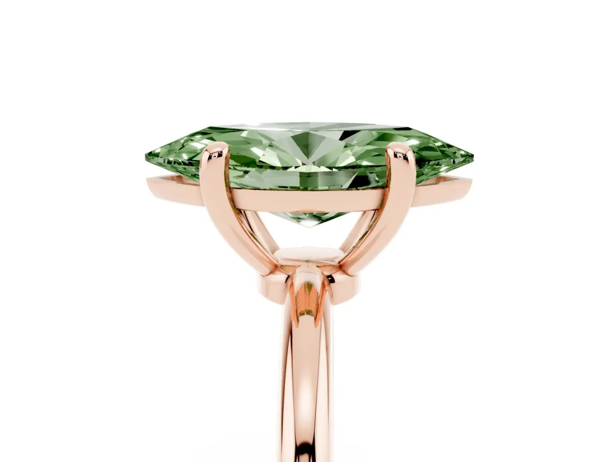 Fancy Green Marquise Cut Solitaire Diamond Ring with 4-Prong Setting on a Classic Band Rose gold