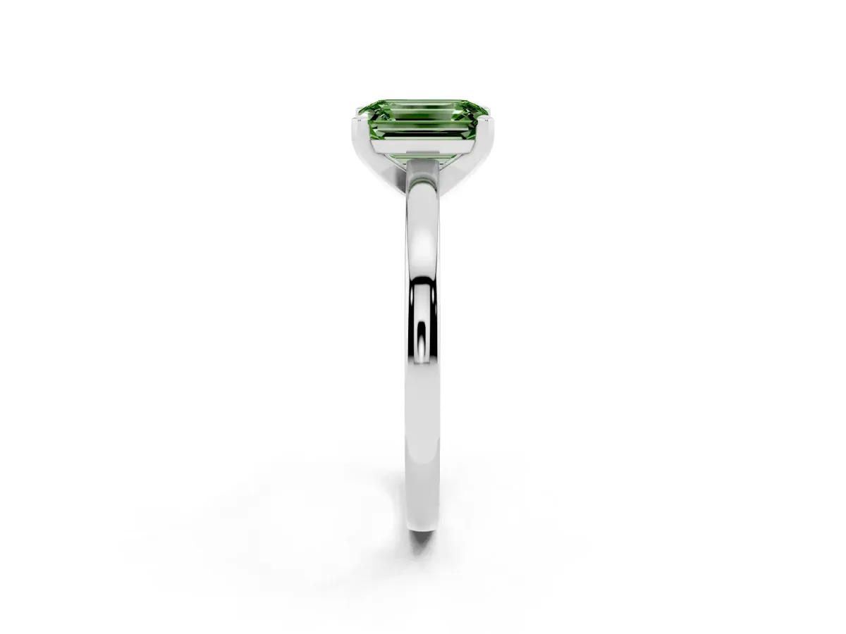 Fancy Green Emerald Cut Solitaire Diamond Engagement Ring with Four-Prong Setting on a Classic Band White gold