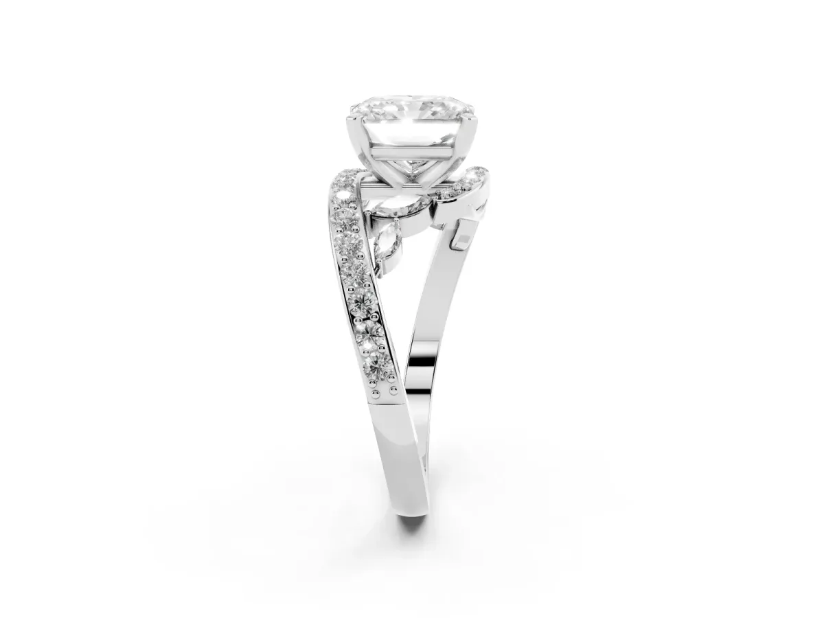 Radiant Cut Solitaire with Pavé Twist Band and Four-Prong Setting Silver