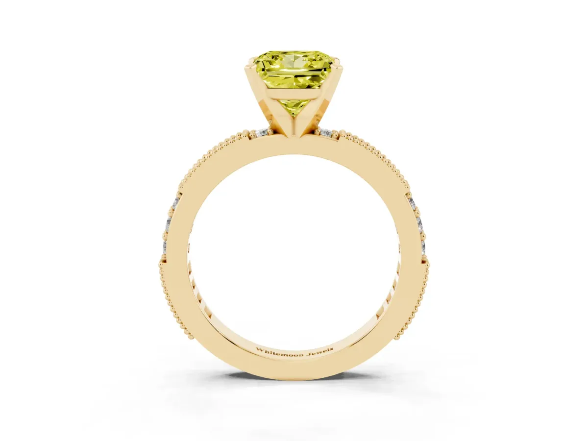 Fancy Yellow Princess Cut Solitaire with Pavé Band and Four-Prong Setting Yellow gold