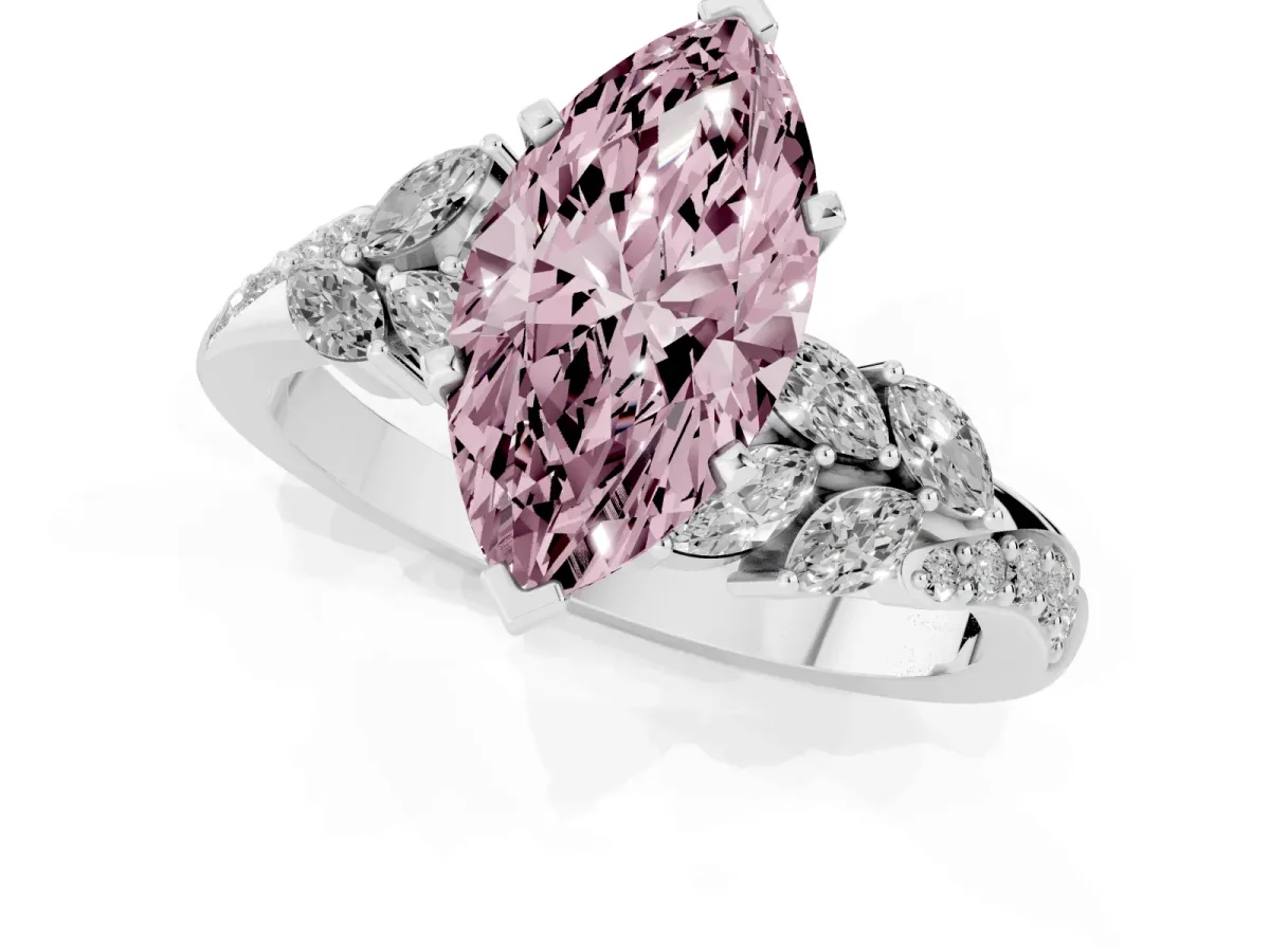 Fancy Pink Marquise Cut Solitaire Marquise Twist Band with Six-Prong Setting Silver