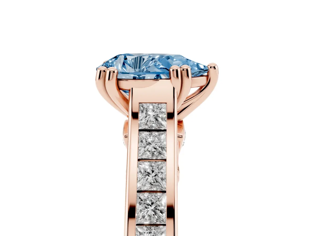 Fancy Blue Pear Cut Cut Channel Set Solitaire Engagement Ring with Prong Setting Rose gold