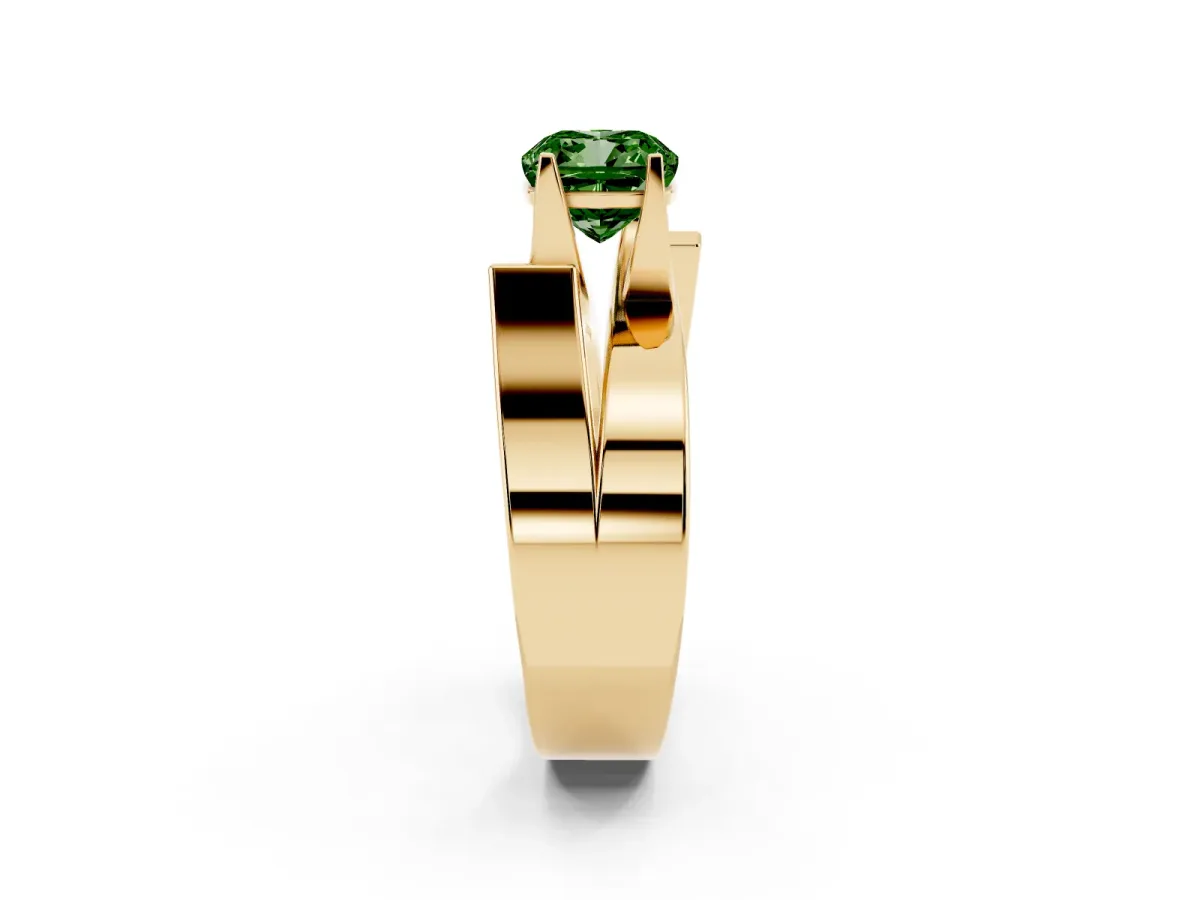 Fancy Green Modern Tension Set Cushion Cut Diamond Solitaire Wide Band Ring Yellow gold