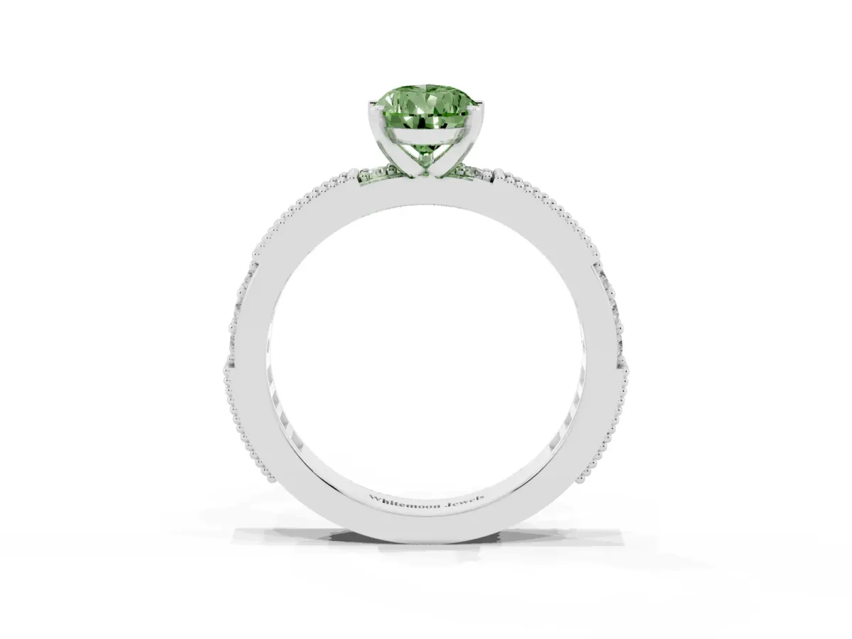 Fancy Green Pear Cut Solitaire with Pavé Band and Four-Prong Setting Silver