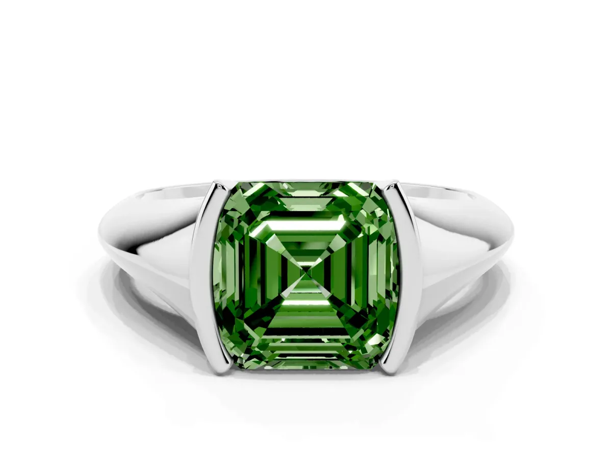 Fancy Green Asscher Cut Solitaire Tension Set Diamond Ring Platinum