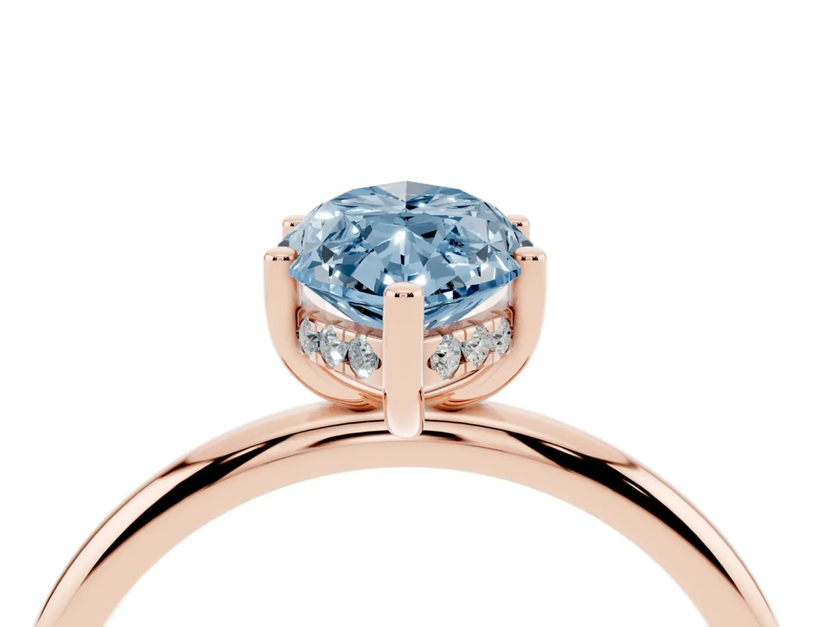Fancy Blue Marquise Cut Cut Solitaire Engagement Ring with Four-Prong Setting and Classic Band Rose gold