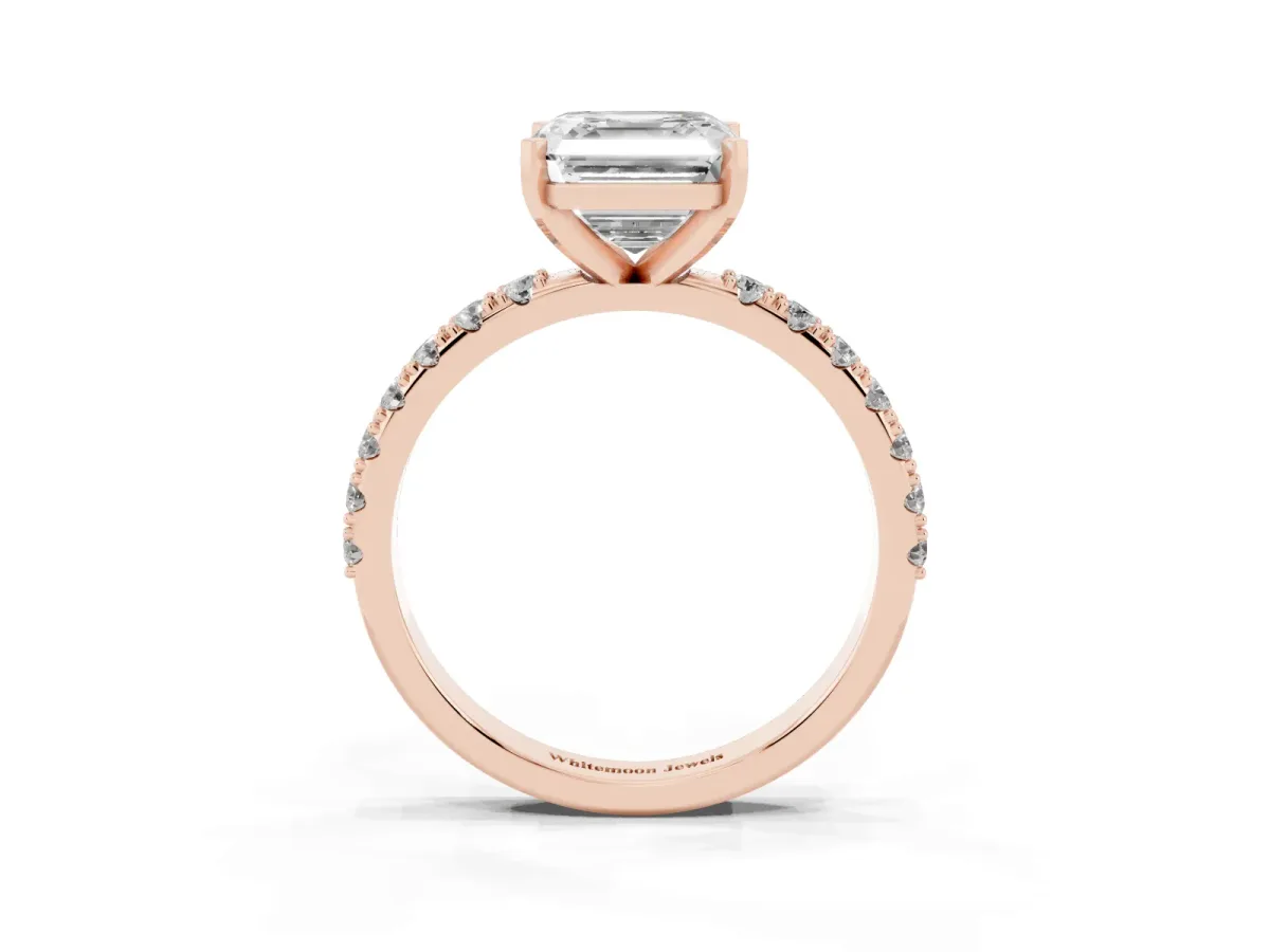 Asscher Cut Diamond Solitaire Pavé Band with Four-Prong Setting Rose gold