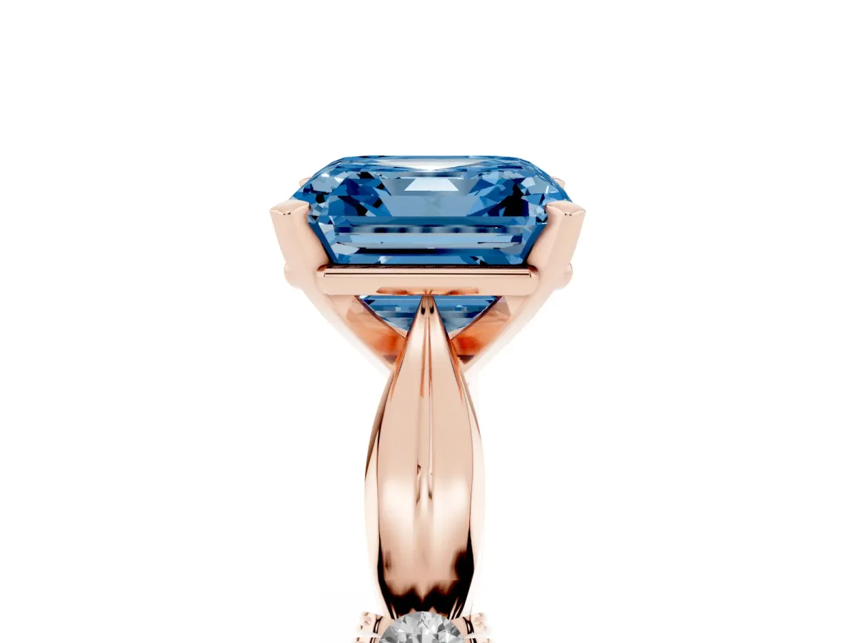 Fancy Blue Asscher Cut Solitaire Diamond Twisted Band with Four-Prong Setting Rose gold