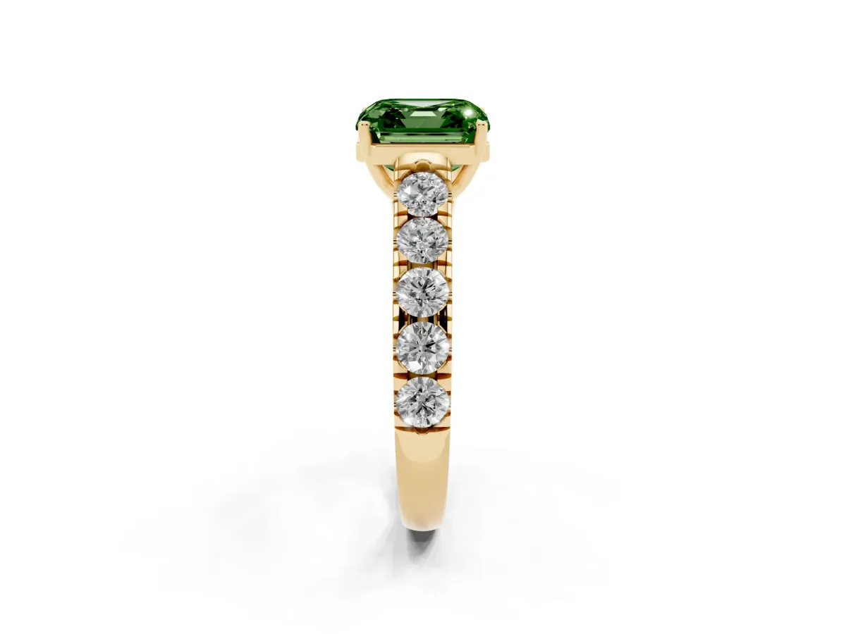 Fancy Green Asscher Cut Cut Diamond Solitaire Ring with Micro Pave Band and Prong Setting Yellow gold