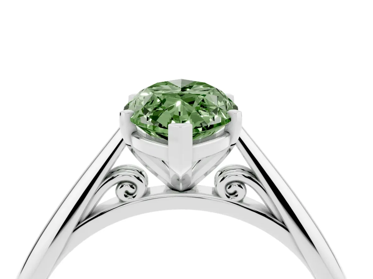 Fancy Green Marquise Cut Diamond Solitaire Engagement Ring with Cathedral Setting and Four-Prong Mount Platinum